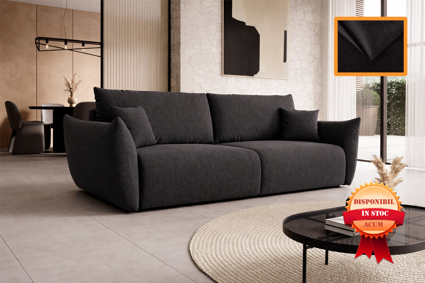 ALLORA CANAPEA EXTENSIBILA 240 X 108 VOGUE-17 NEGRU