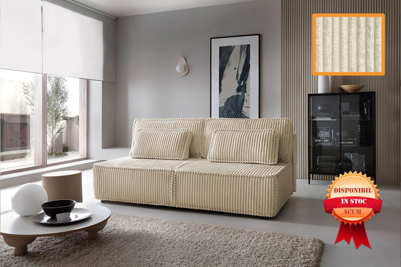 KOMMA CANAPEA EXTENSIBILA 200×112 TILLIA-03 CREM