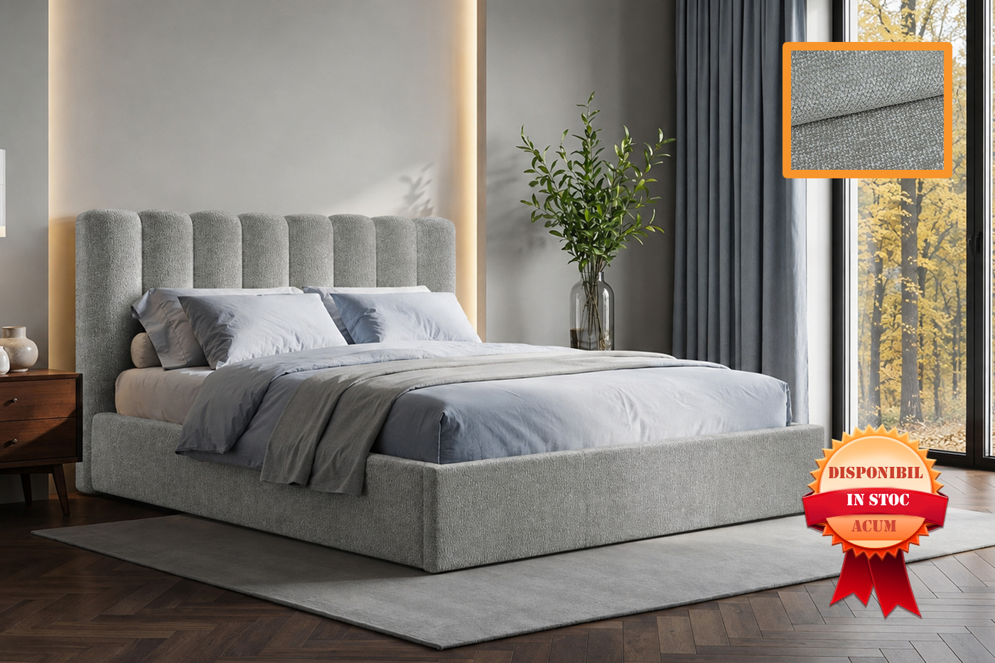 NOX PAT DORMITOR 160 LUMO-65 GRI CU LADA DE DEPOZITARE